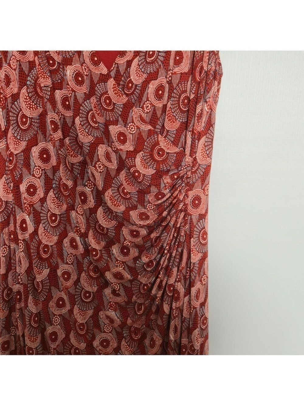 MAEVE (Anthropologie) Yvette Ruched Dress Women Geometric Design Rust Sz Large - Picture 9 of 13